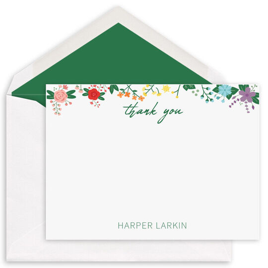 Rainbow Floral Flat Thank You Note Cards